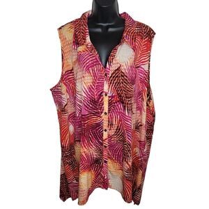 Catherines tropical palm leaf print sleeveless button-up top 4x